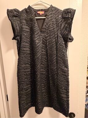 THML Black Sequin Zebra Shift Cocktail Dress Size Small